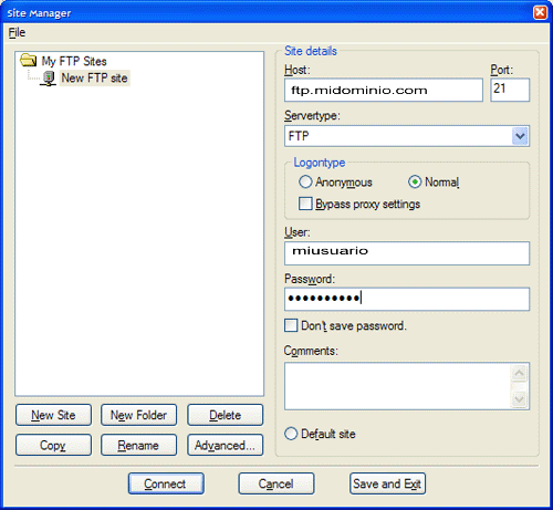 Panel de conexion filezilla Panel de conexion filezilla
