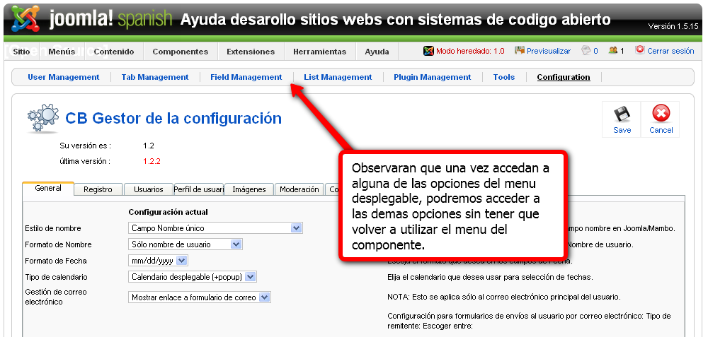 Observacion Panel administracion Community builder
