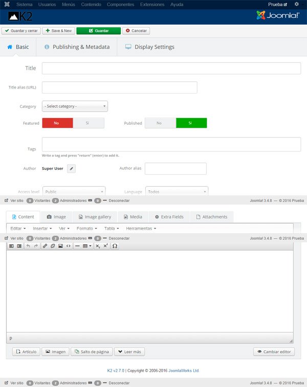 Editor joomla k2 2.7