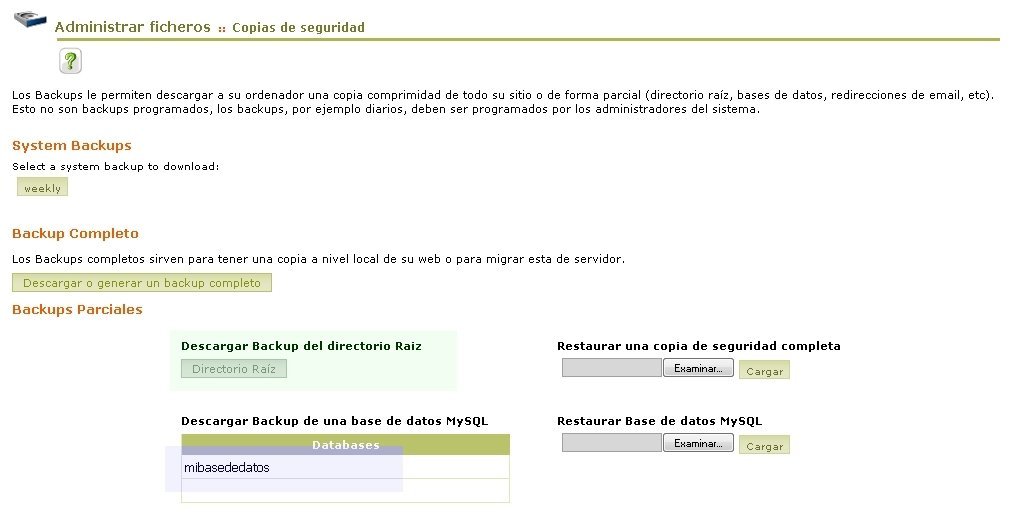 Crear una copia de seguridad - Seguridad sitios Web Vista Backup
