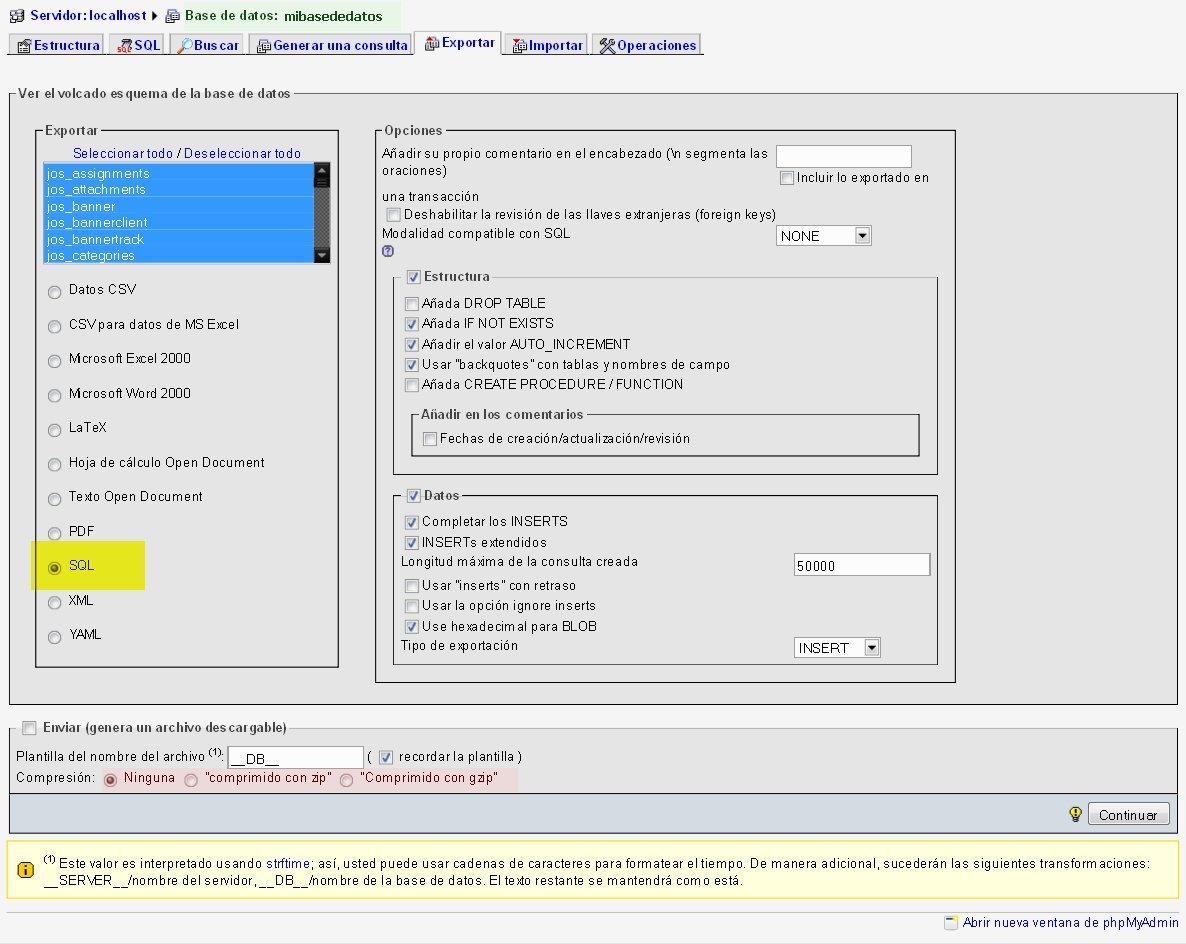 Vista de phpmyadmin