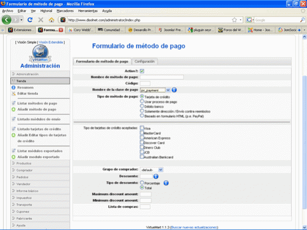 Configuración Tienda Virtuemart