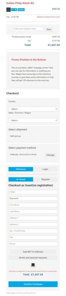 Plugins Joomla One Page Checkout para Virtuemart