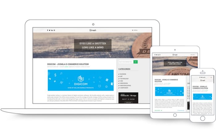 Template Joomla Blog Zmash, con ecommerce DigiCOM