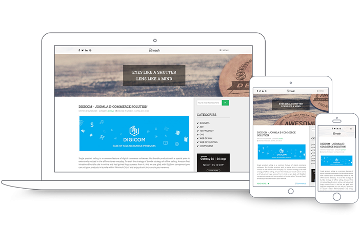 Template Joomla Blog Zmash, con ecommerce DigiCOM