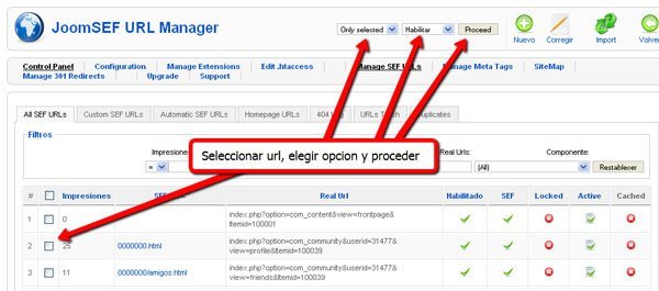 Configuracion JoomSEF en español para URLs amigables Joomla!