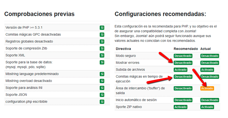 Comprobaciones y configuraciones recomendadas Comprobaciones y configuraciones recomendadas